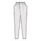 Tapered Baggy pants technical fashion illustration with low waist, rise, slash pockets, draping front, full lengths Flat