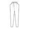 Tapered Baggy pants technical fashion illustration with normal waist, high rise, slash pockets, draping, full lengths