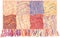 Tapestry with patchwork colorful pattern with grunge striped wavy elements and fringe