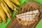 Tapioca with banana and cheese and honey. flatbread made from cassava also known as biju de tapioca. Beiju of tapioca, cassava-