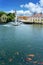 tapolca cityscape in Hungary lake with orange fishes