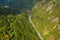 Tara River Canyon. Djurdzhevich Bridge. Montenegro. Reinforced concrete arch bridge over the Tara river. View from above