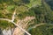 Tara River Canyon. Djurdzhevich Bridge. Montenegro. Reinforced concrete arch bridge over the Tara river. View from above