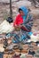 Tarahumara woman making pine-needle baskets