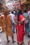 Tarakeswar, India â€“ April 21 2019; Indian man and Woman dressed as Indian Gods shiv Parvati at Baba Taraknath Temple, Tarakeswar