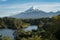 Taranaki mount from Lake Mangamahoe viewpoint. New Zealand, North Island