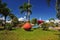 Tarapoto, Peru -Plaza de Armas with monument and bust of General San Martin and very nice park with flowers