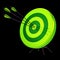 Target arrows success shooting green. Accuracy hitting of bull`s eye