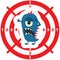 Target with blue monster flat style on white background for children game