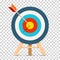 Target icon in flat style on transparent background. Bullseye business conpept. Arrow in the center aim. Vector design element for