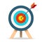 Target icon in flat style on white background. Bullseye business conpept. Arrow in the center aim. Vector design element for you p