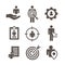 Target market icons of buyer image and persona - gear, arrow, n