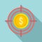 Target money remarketing icon, flat style