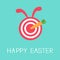 Target with rabbit ears and carrot arrow. Happy easter card Flat design background