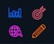 Target, Report diagram and International Copyright icons. Pencil sign.