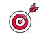 Target, simple clean conceptional line art vector illustration of arrow in bull`s eye
