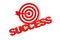 Target to Success Concept. Success Sign in front of Archery Target with Dart in Center. 3d Rendering