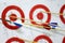 Targets in row on archery practice with arrows