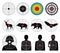 Targets for shooting with silhouette man and animals vector set