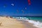 TARIFA COSTA DE LA LUZ, PLAYA DE BOLONIA, SPAIN - JUNE, 18. 2016: Kite surfers on the beach in Spain