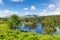 Tarn Hows near Hawkshead Lake District National Park England uk on a beautiful sunny summer day