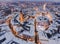 Tarnow at Blue Hour. Drone View from Above. Winter in the City. Lesser Poland Medieval Old Town Skyline