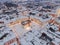 Tarnow at Blue Hour. Drone View from Above. Winter in the City. Lesser Poland Medieval Old Town Skyline