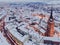 Tarnow at Blue Hour. Drone View from Above. Winter in the City. Lesser Poland Medieval Old Town Skyline