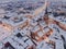 Tarnow Cityscape. Old Town in Lesser Poland. Aerial Drone View. Winter in City. Market Square and Cathedral Church Tower