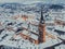 Tarnow Cityscape. Old Town in Lesser Poland. Aerial Drone View. Winter in City. Market Square and Cathedral Church Tower