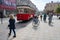 Tarnow, Malopolskie / Poland - May, 1, 2019: A historic wagon set in the city center. Tram monument in the city in Poland