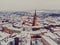 Tarnow Old Town Skyline. Medieval City in Poland. Aerial Drone View. Winter Season. Blue Hour Townscape