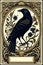 Tarot card with a raven in the middle. Astrology arcana cards or occult ritual vector illustration.