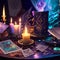 Tarot cards on fortune teller table. Future reading concept. Generative AI