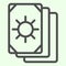 Tarot cards line icon. Oracle card stack with sun circle image outline style pictogram on white background. Occult