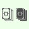 Tarot cards line and solid icon. Oracle card stack with sun circle outline style pictogram on white background. Occult