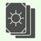 Tarot cards solid icon. Oracle card stack with sun circle image glyph style pictogram on white background. Occult