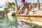 Tarpon fish feeding in the keys, Florida, Summer travel lifestyle tourism. American man having fun at leisure activity