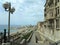 Tarragona, Spain - 06,07,2022: A view of the coast of Tarragona, in Spain, and its Passeig Maritim promenade near Mediterranean