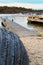 Tarred boat in Swedish archipelago coastal fishing village