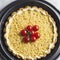 Tart with cherry tomatoes, cheese and onions on aluminum baking dish. From series Healthy Eating