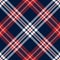 Tartan check pattern vector in navy blue, red, white. Seamless textured dark plaid background graphic for flannel shirt, blanket.