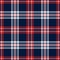 Tartan check pattern vector in navy blue, red, white. Seamless textured dark plaid background graphic for flannel shirt, throw.