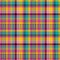 Tartan check plaid pattern. Colorful vector in black, pink, green, yellow, off white. Seamless asymmetric background for flannel.