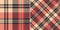 Tartan plaid pattern in brown, coral pink, beige. Seamless large asymmetric herringbone check plaid graphic for flannel shirt.