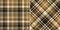 Tartan plaid pattern in brown, gold, beige. Seamless asymmetric check vector graphic image for flannel shirt, scarf, blanket.