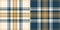 Tartan plaid pattern set in blue, gold, off white. Seamless striped check graphic background vector texture for autumn winter.