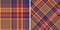 Tartan plaid patterns in orange, red, blue. Seamless multicolored herringbone checked plaids set for flannel shirt, skirt, blanket