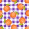 Tartan plaid with peaches seamless pattern