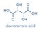 Tartaric acid dextrotartaric acid molecule. Acid present in wine, added as oxidant additive E334 to food. Skeletal formula.